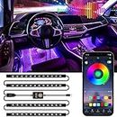 LivTee Smart RGB LED Interior Lights, 2 Lines Design with USB Port, App Control, Music Mode and DIY Mode, Car Accessories Gifts for Women Men