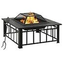 vidaXL Steel Fire Pit XXL - Large Outdoor Patio and Garden Fire Place with Mesh Cover and Poker, Great for Heating and Party Drinks Container