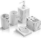 Bathroom Accessories Set, 5 Pcs Marble Look Bathroom Sets, Resin Bathroom Accessory Set with Soap Dispenser, Toothbrush Holder, Toothbrush Cup, Soap Dish for Home Apartment Bathroom Decor