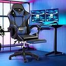 Oikiture Gaming Chair with Massage and 135° Recline, Executive Office Chair PU Leather Racing Chair with Footrest, Height Adjustable SGS Listed Gas-Lift, 160kg Capacity (Black&Blue)