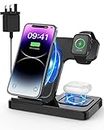 3 in 1 Wireless Charger, Foldable Charging Station Dock for iPhone 15/14/13/12/11/SE/X/8 and Apple Watch Ultra/8/7/6/SE/3/2, AirPods Pro/Pro2/2/3(Q3.0 Adapter Included)