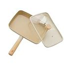 NEOFLAM FIKA Nonstick Brunch Pan with Glass Lid for Stovetops and Induction | Wood Handle | Made in Korea (11.4" X 8")
