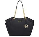 MICHAEL Michael Kors Women's Jet Set Travel Large Chain Shoulder Tote Printed Handbag (Black)