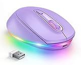 seenda Wireless Mouse, Rechargeable Light Up Mouse for Laptop, Small Cordless Mice with Quiet Click LED Rainbow Lights for PC Computer Kids Chromebook Windows Mac, Purple