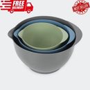 Set of 3 Plastic Mixing Bowls Food Marination Circle Bowls- Solid Texture Free P