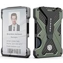 Oaridey Minimalist Wallet for Men- Slim Aluminum Metal Money Clip with Clear ID Card Holder, Carbon Fiber Wallet, RFID Blocking, Holds up 15 Cards Cash Clip, Ultra-Thin Tactical Army Green,