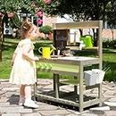 Giant bean Mud Kitchen Playset for Kids, Deluxe Wooden Toy Play Kitchen Set for Boys and Girls Ages 3-8 Indoor & Outdoor Activities, with Water Sink, Cookware Pots and Kitchen Accessories