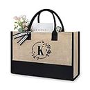 TOPDesign Initial Jute/Canvas Tote Bag, Personalized Present Bag, Suitable for Wedding, Birthday, Beach, Holiday, is a Great Gift for Women, Mom, Teachers, Friends, Bridesmaids (Letter K)