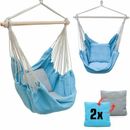 Hanging Chair with 2 reversible Cushions Suspended Outdoor Swing Garden Balcony - blau