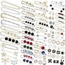 70 Pcs Brooch Pins, Sweater Shawl Hat Clip Neckline Pins Double Faux Pearl Brooches for Women Girls Fashion Cover Up Buttons Clothing Dress Decoration Accessories Pant Waist Tightener Safety Pins (70)