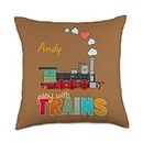 Kindermode Vornamen Geburtstag Geschenk 2-12 Jahre Name Andy Train Steam Locomotive Railway Personalised Throw Pillow, 18x18, Multicolor