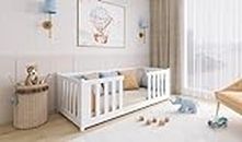 Muebles Slavic ELSA Kinderbett 90x200 cm, Bett mit Geländer, Kinderbett, Holzbett, Kiefernholz, Farbe Weiß (Ohne Matratze)