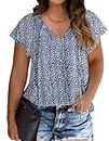 IN'VOLAND Womens Plus Size Leopard Print Tops Boho V Neck Short Sleeve Loose Fit Summer Casual Blouses Shirts Navy Blue