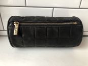 CHANEL vintage quilted black leather cylinder makeup case clutch handbag