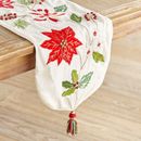 Pier 1 Imports Embroidered Poinsettia 72" Christmas Table Runner with Tassels