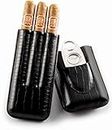 Mantello Cigars Leather Cigar Case - Gifts for Men- Cedar Wood Lined Cigar Holder with Stainless Steel Cutter