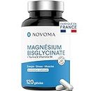 NOVOMA Magnésium Bisglycinate + Taurine & Vitamine B6, Haute Teneur 300mg /j, 120 gélules, Combat la Fatigue et le Stress, Mieux Absorbé que le Magnesium Marin, Fabriqué en France