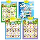 QUOKKA Set of 4 Posters Educational Toy for 3-4 Year Old – Learning Wall Chart for Toddlers – Interactive Speech Therapy Game for Kids 5-6-7 yo – Talking Wall Charts with Animals Fruits and Vegetables