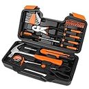 Flexzion 39 Piece Hand Tool Kits with Case - Compact Tool Kit for Handyman, Homeowners DIY - Household Tool Kit for Home with Portable Basic Tool Set Case, Orange