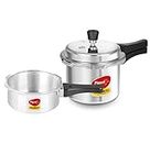 Pigeon by Stovekraft Mini Combi Aluminium Pressure Outer Lid Cooker Set, 2 and 3 Litres with Common Lid (12610) - Silver