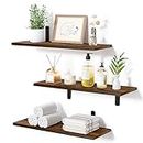 upsimples Floating Shelves for Wall Decor Storage, Wall Mounted Shelves Set of 3, Sturdy Small Wood Shelves with Metal Brackets Hanging for Bedroom, Living Room, Bathroom, Kitchen, Book, Dark Brown