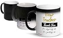 FirseBUY Magic Mug for Teacher, Dear Teacher Thank You for Inspiring Us for Guiding Us Quotes Printed Ceramic Color Changing Coffee Cup Gift for Teacher’s Day, Black 11 Oz