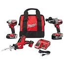 Milwaukee 2893-22CXP M18 18-Volt Lithium-Ion Brushless Cordless Hammer Drill/Impact/Hackzaw Combo Kit (3-Tool) with 2 Batteries, Charger and Bag