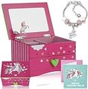 Amitié Lane Unicorn Jewellery Box For Girls PLUS Augmented Reality Experience (STEM Toy) - Unicorn Music Box With Pullout Drawer and Unicorn Charm Bracelet (Fuchsia Pink)