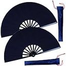 HONSHEN 2 Pack Large Folding Hand Fan,Black Chinese Kung Fu Tai Chi Fan Nylon-Cloth Fans for Men and Women Performance,Dance,Decorations,Festival,Gift (Black)
