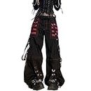PDYLZWZY Damen Y2K Hose mit hoher Taille Gothic Baggy Gothic Cargohose Weites gerades Bein Punk-Hose Lose Hose Streetwear (Black, M)