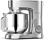 COOKLEE Stand Mixer, 9.5 Qt. 660W 10-Speed Electric Kitchen Mixer with Dishwasher-Safe Dough Hooks, Flat Beaters, Wire Whip & Pouring Shield Attachments for Most Home Cooks, SM-1551, Silver