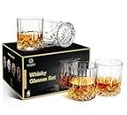 GLASKEY Whiskey Glasses Set of 4, 315ml Lead-Free Crystal Scotch Glasses,Cocktail Rum Vodka Scotch Gin Cognac Whiskey Heavy-Based Glasses,Whisky Glass Gift Set for Men,Dad,Brother