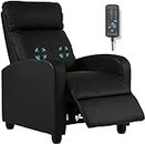 HCY Recliner Chair Massage Recliner Sofa Padded Wide Seat Sofa Wingback Single Sofa with Footrest PU Leather Recliner Chair for Living Room,Home Theater(Black)