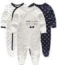 Kiddiezoom Baby and Toddler Boys' 3-Pack Snug Fit Footed Cotton One-Piece Romper Jumpsuit