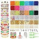 Hbnlai 5300 Pcs Clay Beads Bracelet Making Kit, Flat Preppy Beads for Friendship Jewelry Making, Polymer Heishi Beads with Charms Gifts for Teen Girls Crafts for Girls Ages 8-12