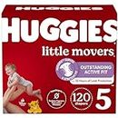 HUGGIES Diapers Size 5 - Huggies Little Movers Disposable Baby HUGGIES Diapers, 120ct, One Month Supply