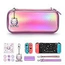 Switch Case Pink, Switch Carrying Case Portable for Girl, innoAura Switch Accessories Set with Switch Storage Case, Switch Protective Case, Shell & Screen Protector, Switch Game Case (Mermaid Pink)