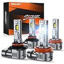 SEALIGHT S2S 9005/HB3 H11/H8/H9/H16 LED Headlight Bulbs Combo, Hi Lo Beam 1:1 Mini Size 52000LM 700% Brightness 6500K with 14000RPM Cooling Fan, Halogen Replacement, Plug-N-Play, Pack of 4