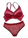 Contex Media Womens Sexy Lingerie Set For Honeymoon Sex, Lace Lingerie Set For Honymoon, Bridal, Push-up Bra Panty Set And Swimwear (Red, 34)