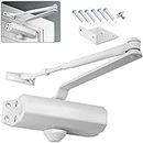 MARIE Hydraulic Spring Door Closer Soft Close Size 2 with Automatic Adjustable Arm Operated for Commercial Grade & Home 25-45KG Weight Door with Installation Video Aluminium EN1154 Certification White