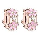 Amuefer 2Pcs Clip Charms for Bracelets 925 Sterling Silver with Cubic Zirconia Shell Pink Pavé Family Always Stopper Birthday Christmas Jewelry Gifts for Women, Sterling Silver, Cubic Zirconia