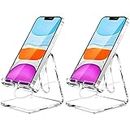 Crpich Acrylic Cell Phone Stand, Portable Phone Holder, Clear Phone Stand for Desk, Compatible with Phone15 14 13 12 Pro Max 11 Xr Plus SE, Switch, Android Smartphone, Pad, Desk Accessories, 2 Pack