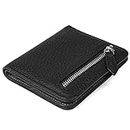 GADIEMKENSD Small Wallet Bifold Credit Card Holder Genuine Leather Coin Purse RFID Blocking Mini Compact Pocket Wallet with Zipper Ultra Slim Minimalist Black
