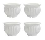 Fragrancia P&P Appliances Decorative Designer Round Shape White Kanha Matki Flower Plastic Pot 20.4 (D) X 15 (H) cm for Table, Balcony, Office, Home, Best for Gift Also, Pack of-4 (8 Inch)