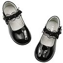 Apawwa Zapatos Elegantes para niñas con Zapatos Bajos de Fiesta de Piel antiarañazos para niñas Mary Jane Blancas y Negras para Actividades Escolares de Boda MC15 Color Black Size 30