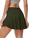 UrKeuf Women's Pleated Tennis Skirts with 3 Pockets High Waisted Flowy Ruffle Atheltic Golf Running Skorts for Workout Casual, Army Green, X-Large