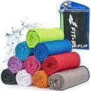 Cool Towel pour Sport & Fitness – Serviette Microfibre/Airflip Serviette rafraîchissante comme Serviette de Refroidissement pour Voyages & Yoga – Couleur: Noir - Verte néon, Dimensions: 100x30cm