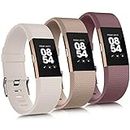 3 Pack Sport Bands Compatible with Fitbit Charge 2 Bands Women Men, Adjustable Replacement Straps Wristbands for Fitbit Charge 2 HR Small Large (Starlight/Milk Tea/Smoke Violet,Small)