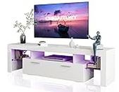 Clikuutory Modern LED 63 inch TV Stand with Large Storage Drawer for 40 50 55 60 65 70 75 Inch TVs, White Wood TV Console with High Glossy Entertainment Center for Gaming, Living Room, Bedroom
