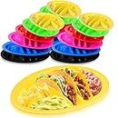 Roshtia 24 Pcs Taco Holder Fiesta Taco Plate Bulk with 2 Stand up Taco Holder Plus 4 Compartments Plastic Taco Tray for Soft and Hard Shell Tacos, Microwave Safe for Taco Night and Taco Bar (Colorful)